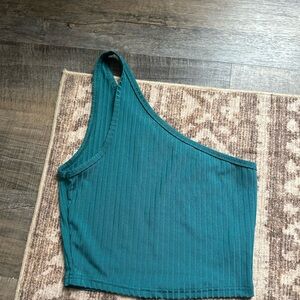 Teal One-Shoulder Ribbed Women's Top
